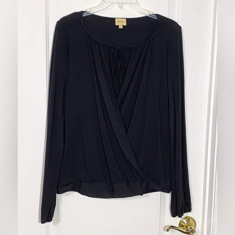 Y2K Anthro Ella Moss Blouson Sleeve Inbuilt Camisole Wrap Top USA MADE Black L